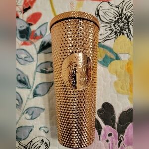 NWT Starbucks 2023 LATAM Holiday Rose Gold Chrome Studded Venti Tumbler